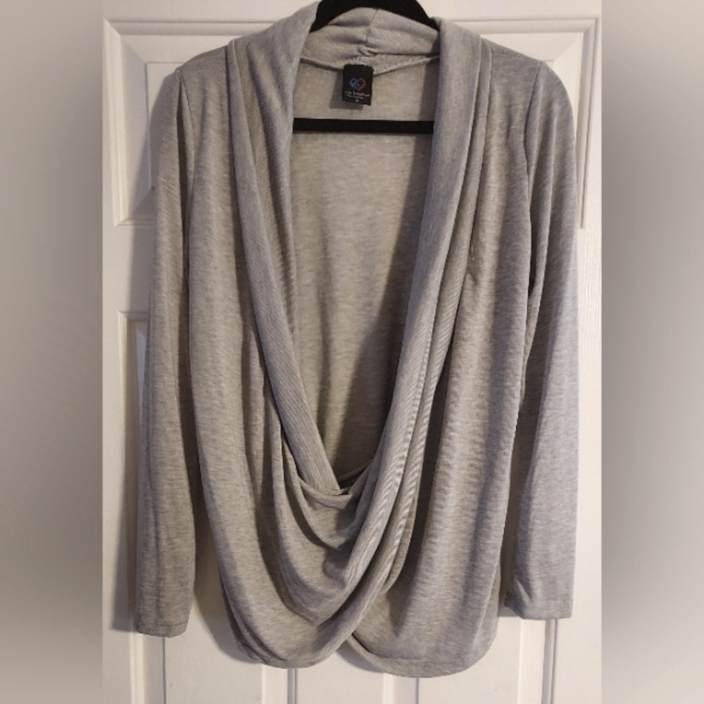 𝅺RAGS & Couture women's plunging V-neck light grey long sleeve top sweater  XL